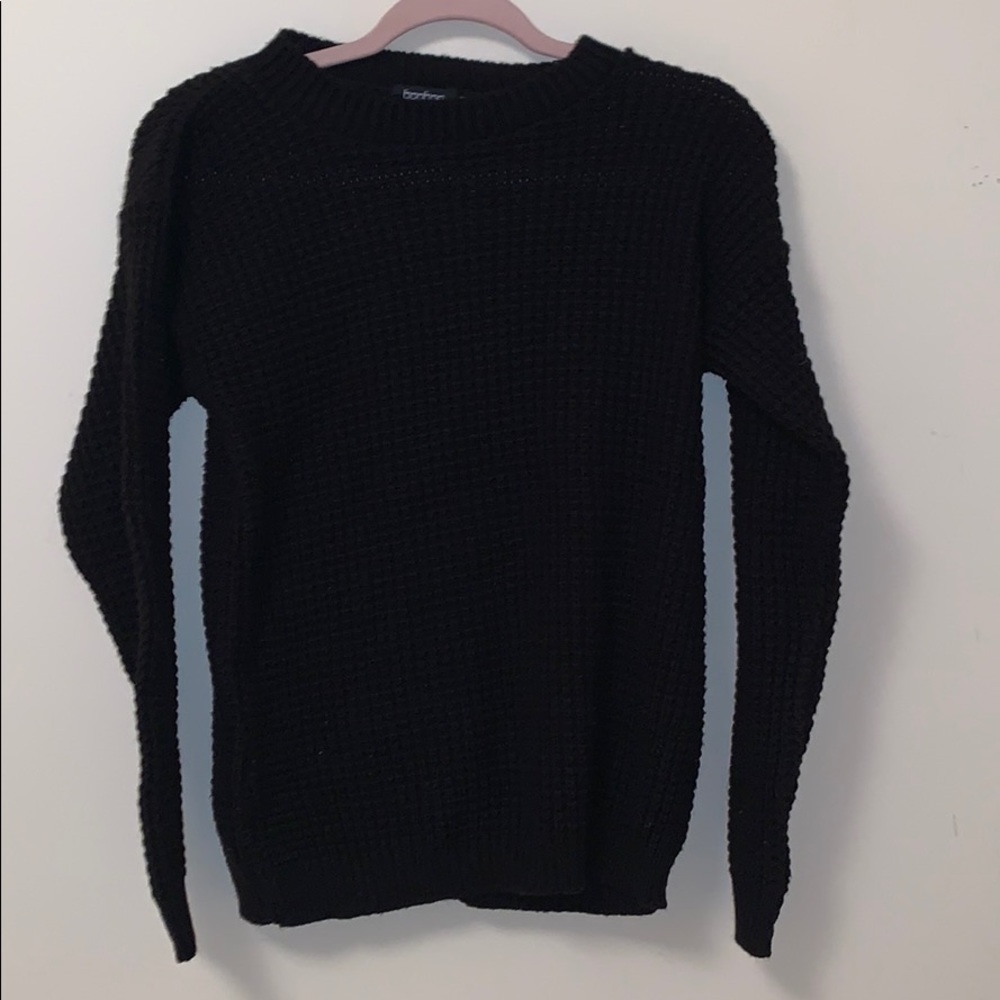 boohoo black tightly fitted sweater